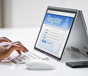 Parent filling out registration form online