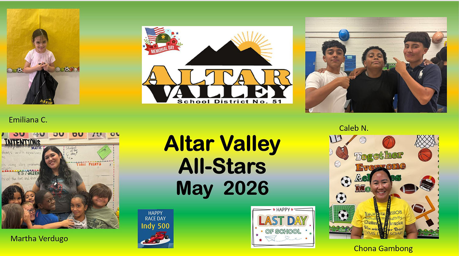 Altar Valley All-Stars for April 2025 Altar Valley All-Stars for May 2026: Emiliana C. , Caleb N., Martha Verdugo, and Chona Gambong