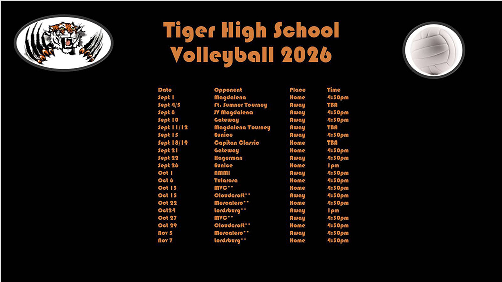 Tiger High School Volleyball 2026 schedule
