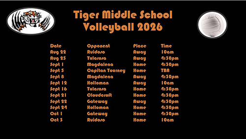 Tiger Middle School Volleyball 2026 schedule