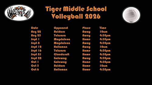 Tiger Middle School Volleyball 2026 schedule