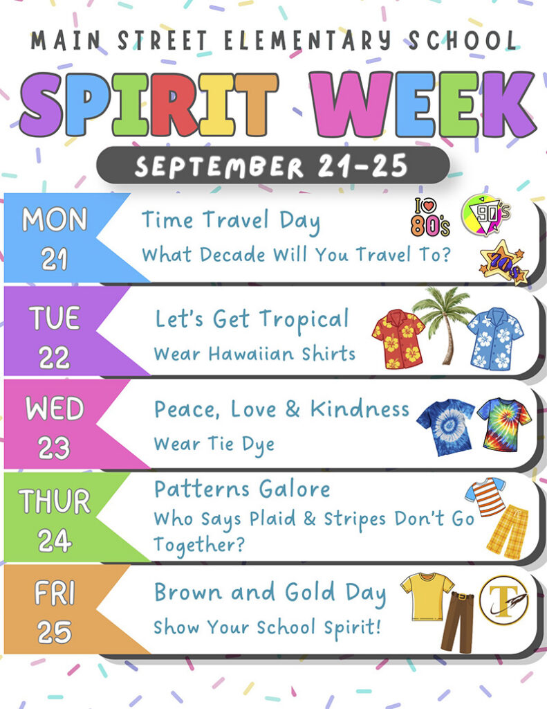 Main Street Elementary School Spirit Week flyer