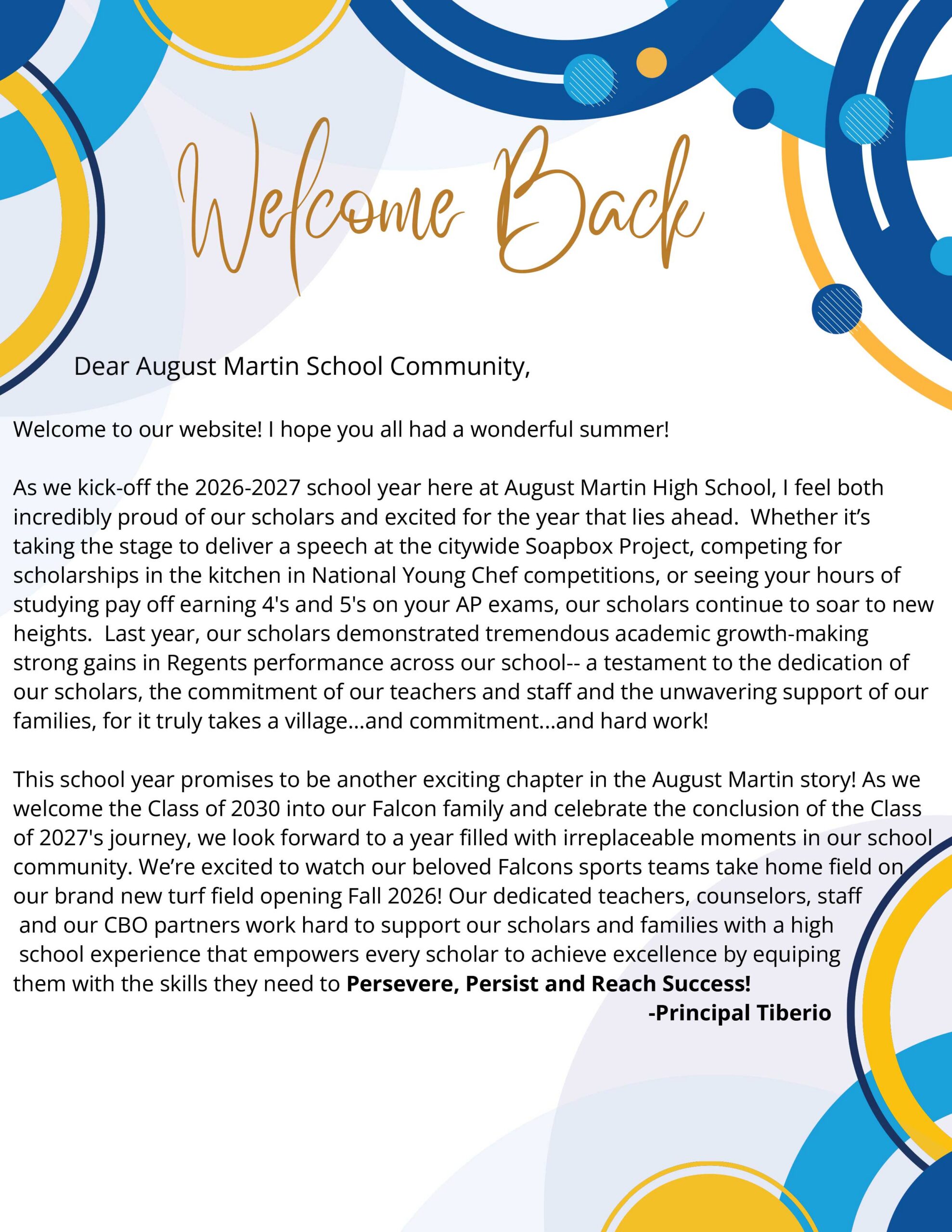 Principal Welcome Back Letter