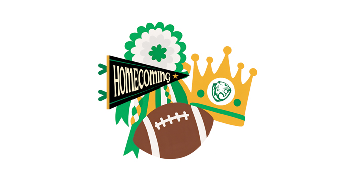 Assorted homecoming elements, banner, football, crown