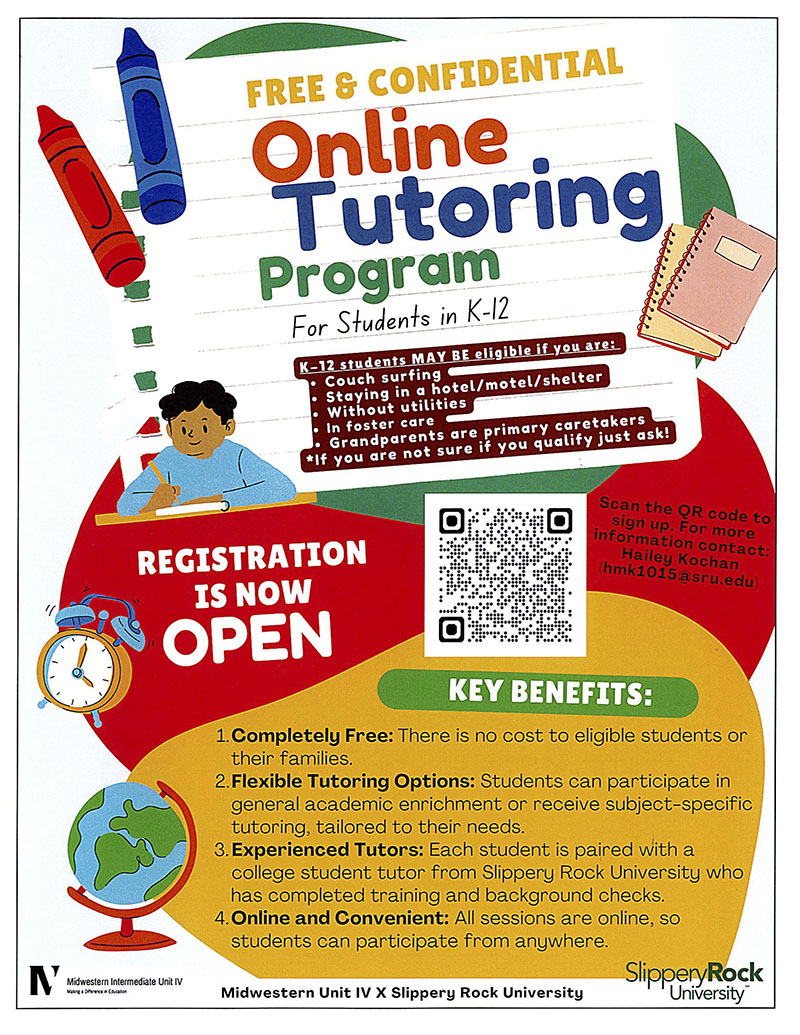 Free & Confidential Online Tutoring Program flyer